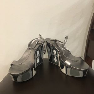 One Pair of Grey and Silver Coach Wedges: Size 11